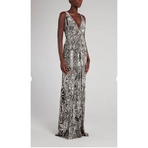 JUST CAVALLI SKETCH FLORAL CUT OUT DRESS